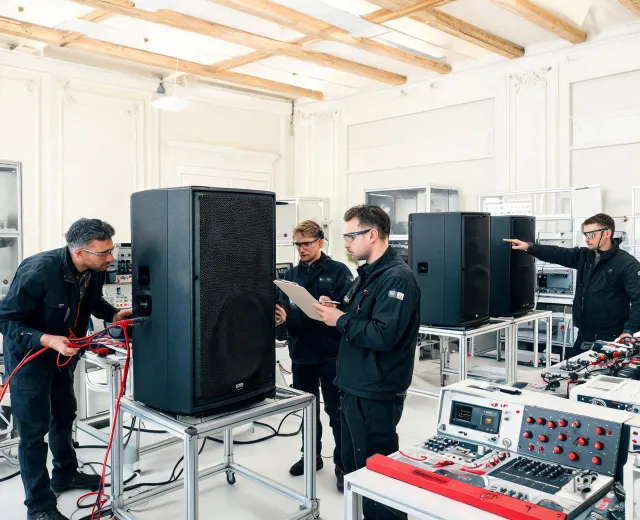 RCF engineering and assembly team with loudspeakers