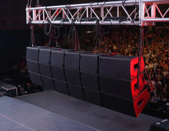 RCF line array system over a concert audience