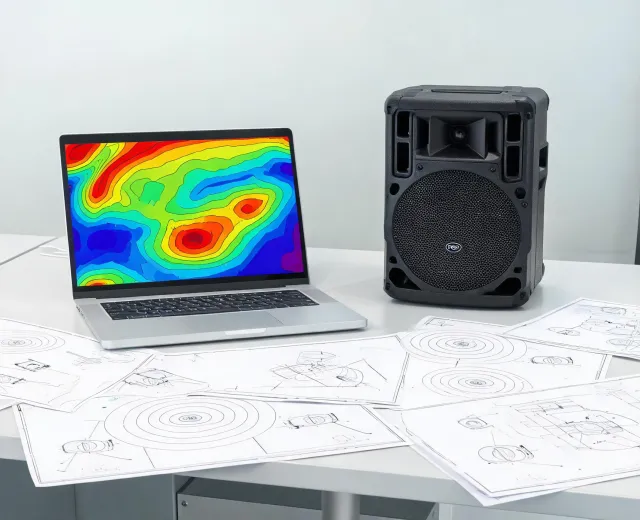 Audio system planning desk with RCF loudspeaker layout